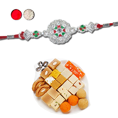 "Rakhi - SIL-6030 A (Single Rakhi), 500gms of Assorted Sweets - Click here to View more details about this Product